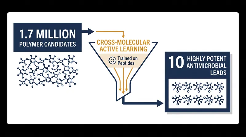 The cross-molecular active learning pipeline narrowed 1.7 million potential structures down to 10 viable antibiotic candidates.