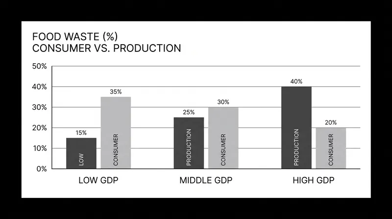 As national wealth increases, the proportion of food wasted at the household level skyrockets.