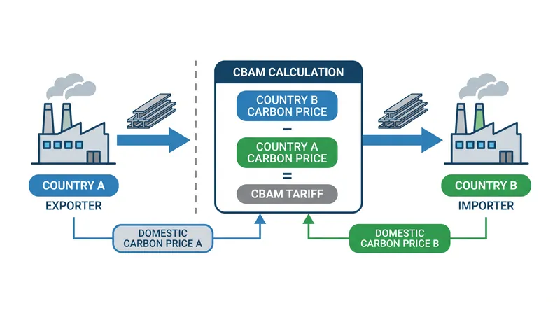 A border adjustment calculates the difference between the carbon price paid at the point of origin and the price required in the destination market.