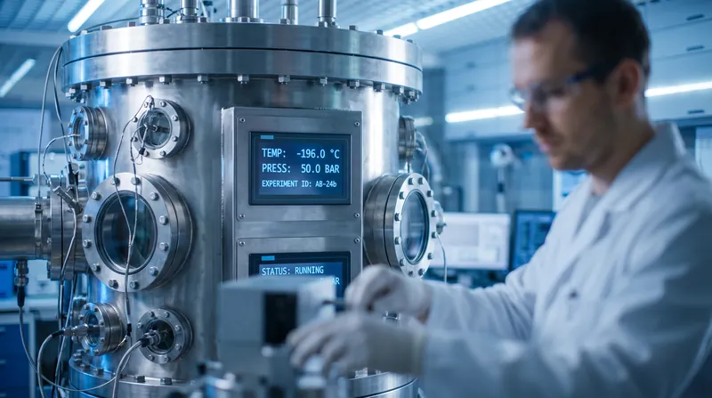 Researchers use high-pressure chambers to replicate the extreme conditions found beneath the ice shells of ocean worlds.