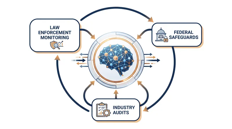 Proposed frameworks for AI regulation increasingly center on mandatory law enforcement integration rather than voluntary corporate pledges.
