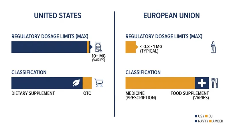 Regulatory classifications of melatonin by jurisdiction.