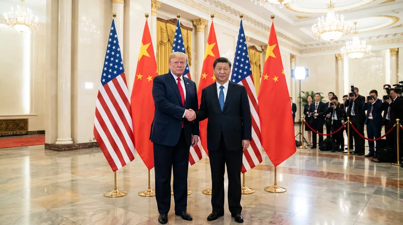 US President Donald Trump and Chinese President Xi Jinping standing together during a formal diplomatic meeting.