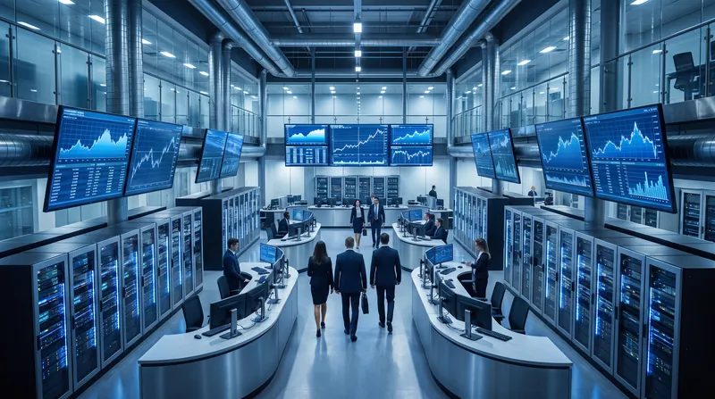 A modern bank data center or financial trading floor representing institutional payment infrastructure.