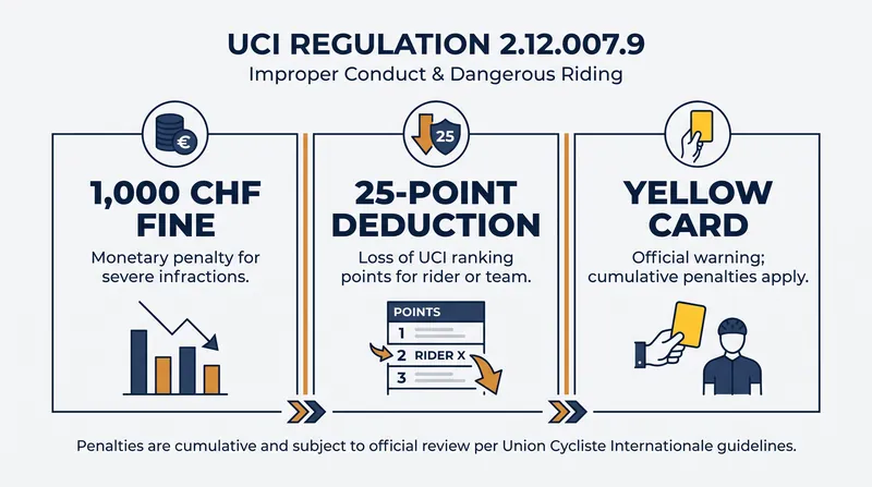 The standard penalties applied under UCI Article 2.12.007.9 for a non-compliant riding position.