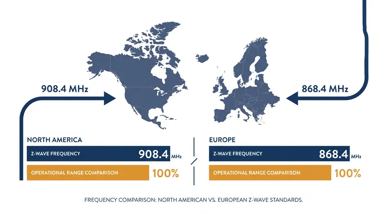 Z-Wave devices are physically tuned to different frequencies depending on regional telecommunications laws.