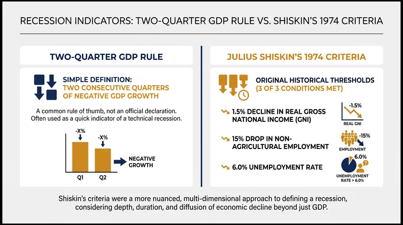 The modern two-quarter rule is a stripped-down version of a much broader diagnostic checklist proposed in 1974.