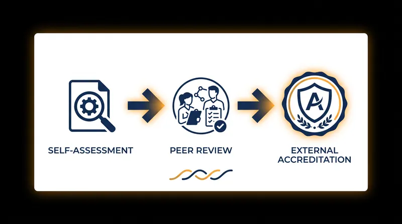 The tripartite model moves from internal institutional reflection to external public accountability.