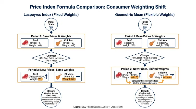 How the geometric mean accounts for consumer substitution.
