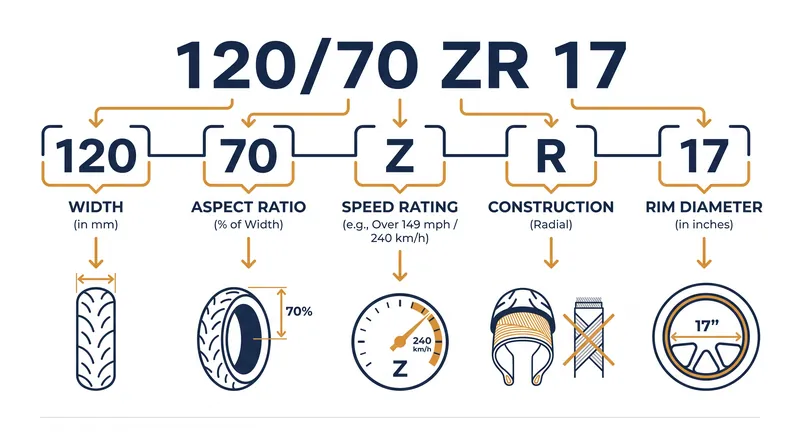 The primary dimensions of a motorcycle tire dictate its physical footprint and wheel fitment.