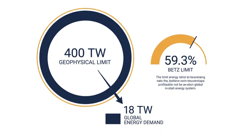 The geophysical ceiling vastly exceeds humanity's current energy demand.