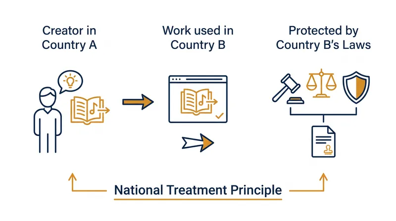 Under national treatment, a foreign creator relies entirely on the domestic laws of the country where the infringement occurs.