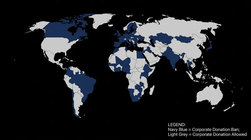 According to the International IDEA Political Finance Database, 119 nations enforce a total ban on corporate political donations.