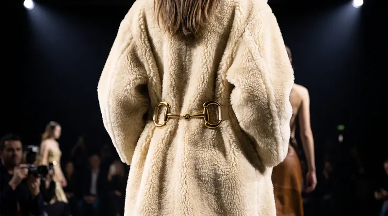 The collection played with scale, featuring oversized outerwear anchored by massive iterations of Gucci's iconic horsebit hardware.
