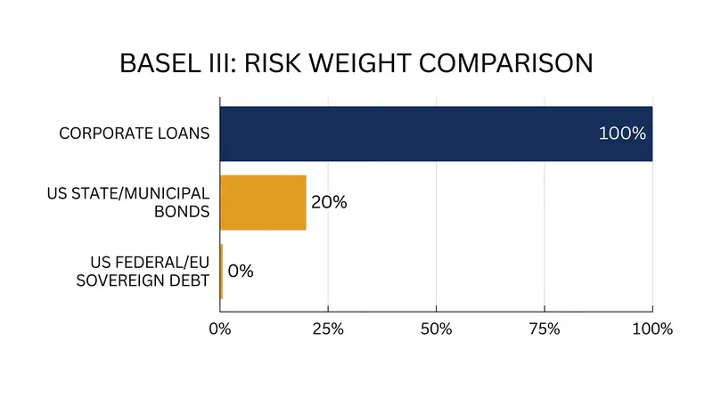 Under the standardized approach, sovereign debt is granted a massive regulatory advantage over private lending.