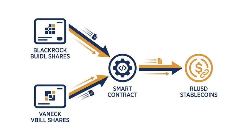The smart contract automates the exchange of tokenized fund shares for RLUSD stablecoins.