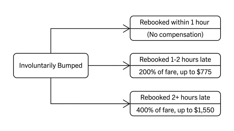 The US Department of Transportation calculates denied boarding compensation based on the length of the resulting delay and the original ticket price.