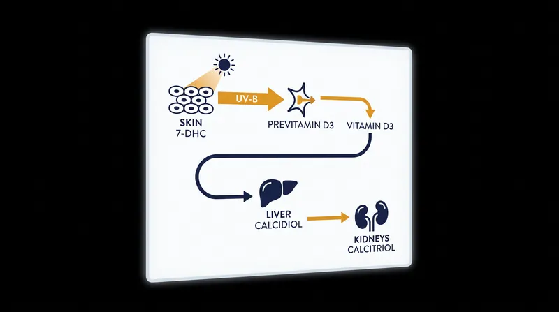 The multi-organ pathway required to convert solar radiation into an active steroid hormone.