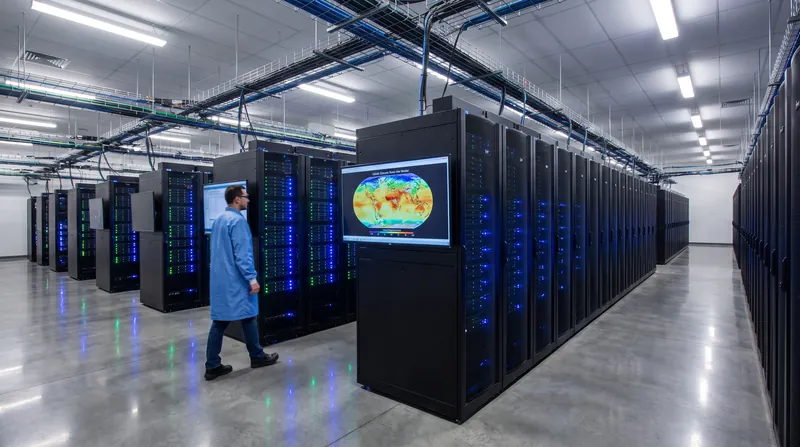 Modern climate models require the world's most powerful supercomputers to solve the Navier-Stokes equations across millions of grid cells.