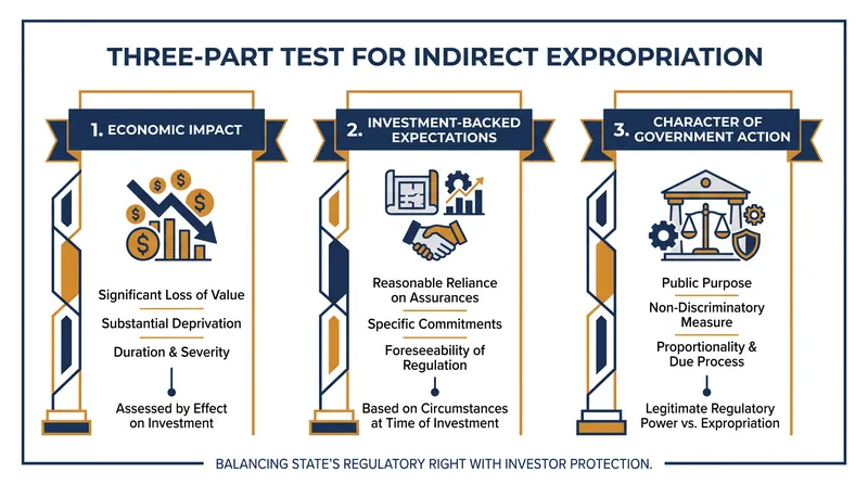 The three pillars used by tribunals to evaluate regulatory takings.