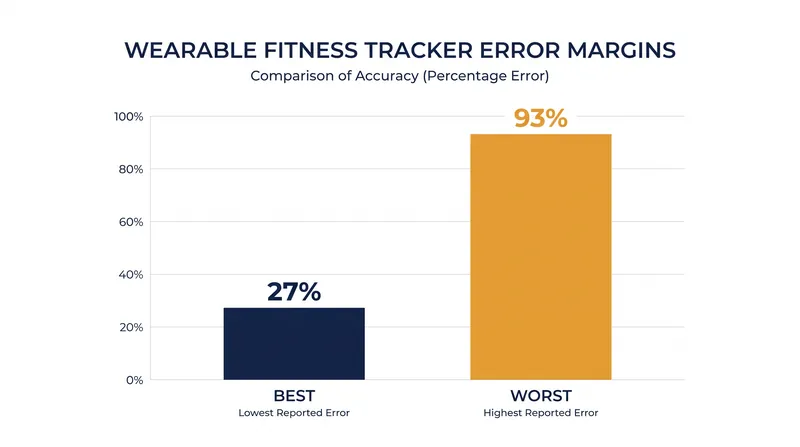 Even advanced wrist-based fitness trackers struggle with energy expenditure, overestimating caloric burn by 27 to 93 percent.