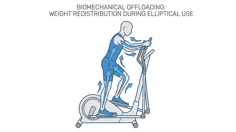Leaning on handrails transfers weight away from the legs, drastically reducing the actual muscular work required to move the pedals.