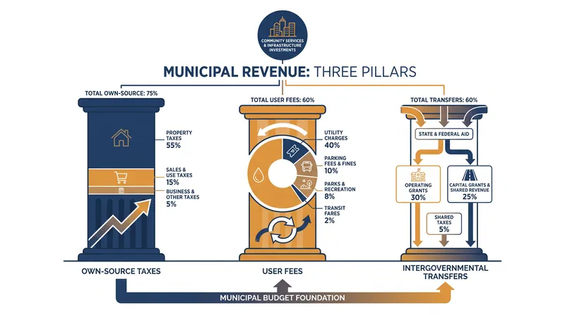 The three primary mechanisms that fund local government operations.