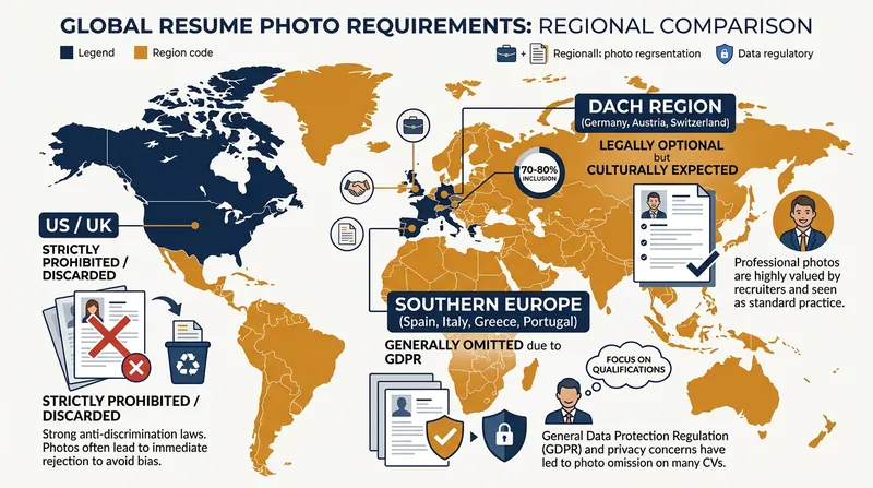Regional mandates and cultural expectations for CV photographs.