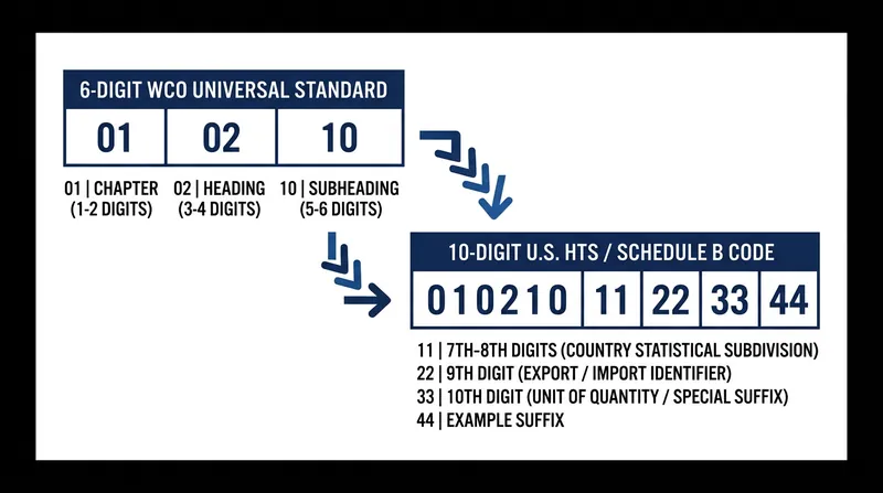 How individual countries expand the universal six-digit code into domestic tariff schedules.