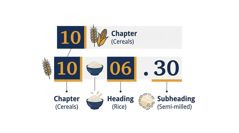 The hierarchical structure of a universal six-digit HS code.