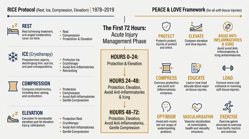 The PEACE & LOVE framework splits recovery into immediate care and subsequent active management.