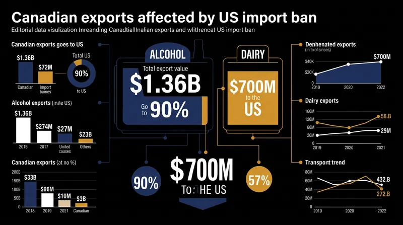 The import ban targets highly concentrated export sectors, particularly Canadian alcohol and dairy.
