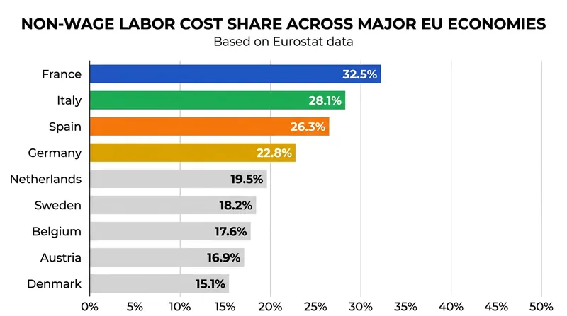 The non-wage share of labor costs across major European economies.