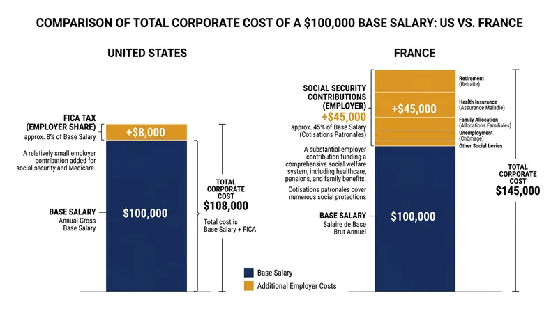How mandatory employer contributions scale a $100,000 base salary.