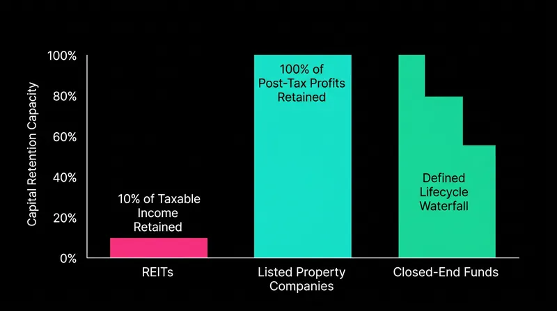 Capital retention capacity varies drastically across real estate vehicles.