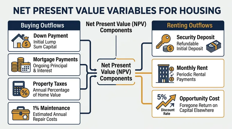 The core variables that determine the Net Present Value of renting versus buying.
