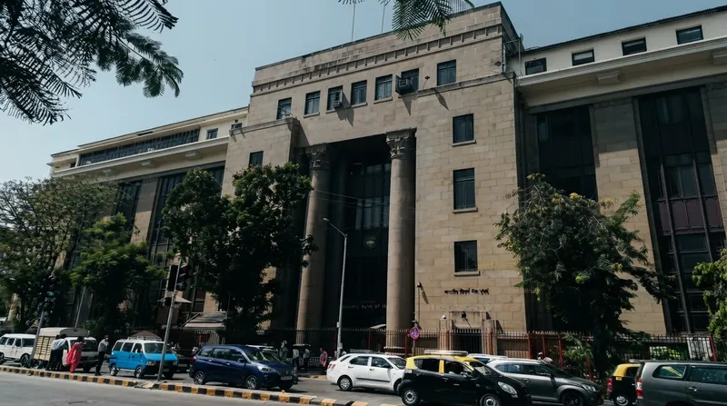The exterior facade of the Reserve Bank of India headquarters building in Mumbai.