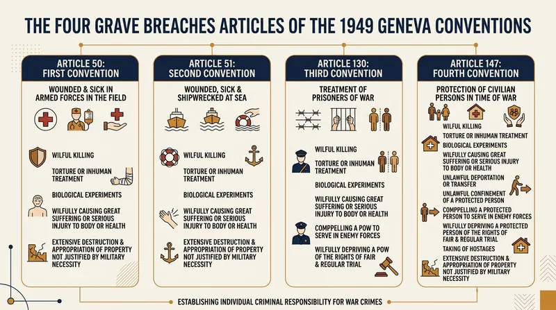 Out of 429 articles across the four Conventions, only four specific provisions define the grave breaches that trigger universal jurisdiction.