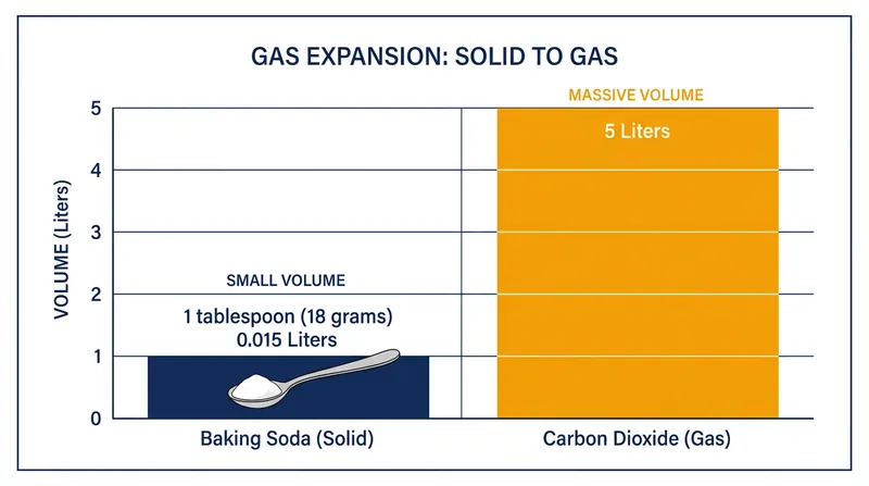 A single tablespoon of baking soda can release over five liters of carbon dioxide gas when fully reacted with acid.