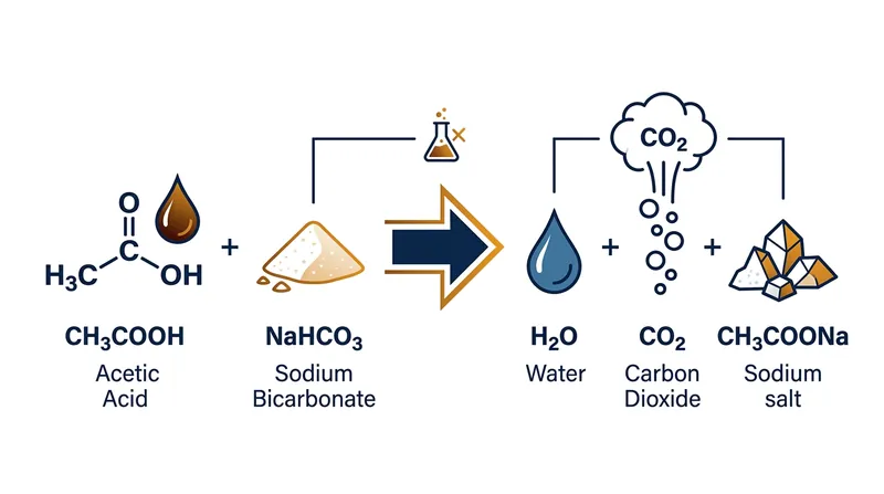 The acid-base neutralization reaction leaves behind mostly water and an inert salt called sodium acetate.