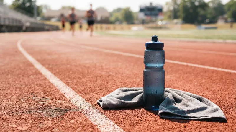 Close-up of an athlete's face and neck covered in heavy sweat while running outdoors in bright sunlight.