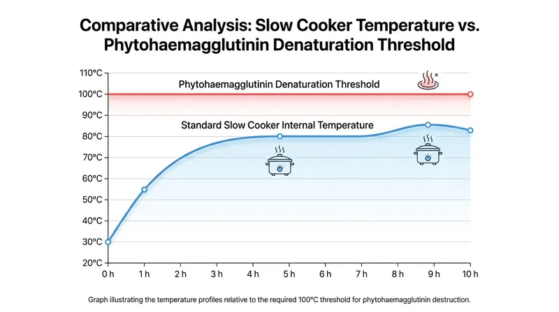 Standard slow cookers fall short of the 100°C threshold required to denature the lectin.