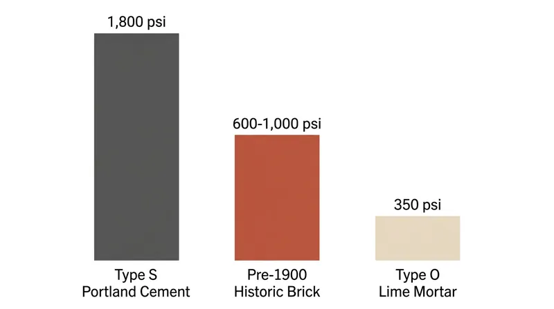 Historic brick requires a mortar with a lower compressive strength than the brick itself to safely absorb thermal expansion.