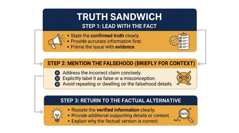 The Truth Sandwich technique prevents a falsehood from anchoring a reader's mental model.