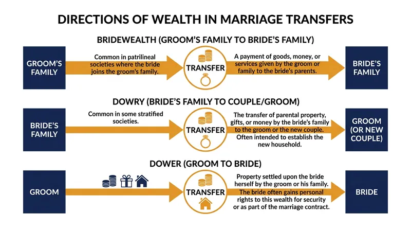 The fundamental difference between marriage transfers lies in the direction of the wealth.