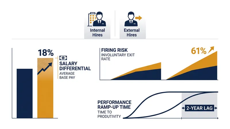 The statistical penalty organizations pay when bypassing internal talent.