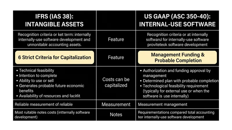 US GAAP generally allows earlier capitalisation for internal-use software than the rigid IFRS framework.