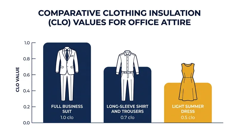 Clothing insulation, measured in clo units, drastically changes how an individual experiences a 22°C room.