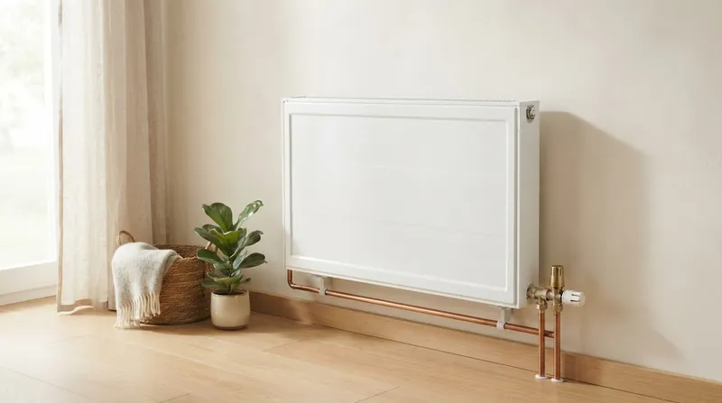 Illustration: Upgrading to larger radiators allows a home to stay warm even when the boiler flow temperature is reduced.