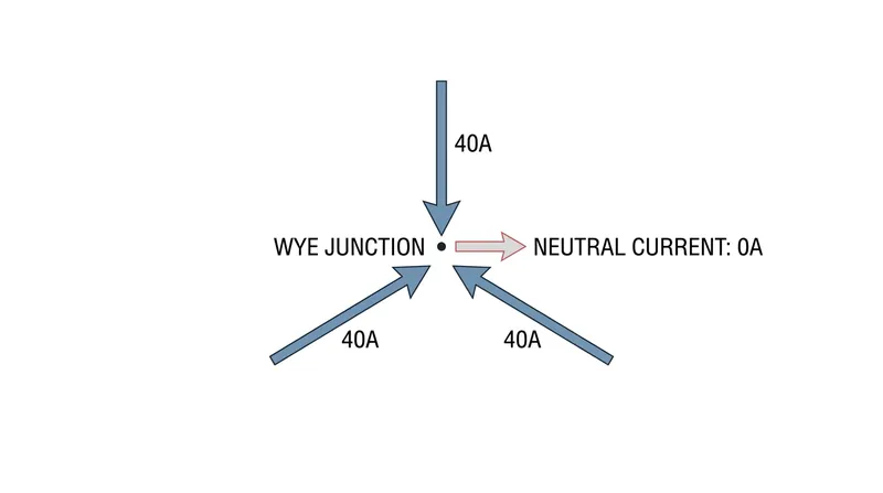 In a perfectly balanced system, the three staggered currents use each other as return paths, resulting in zero neutral current.